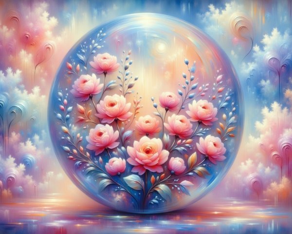 Vibrant Composition of Pink Roses in Pastel Orb