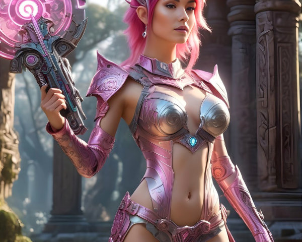 Futuristic Character in Mystical Setting with Armor