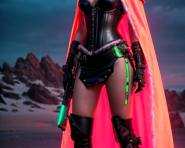 Futuristic Character in Desert with Neon Elements