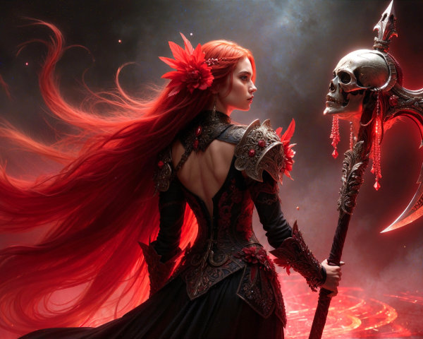 Fierce warrior in ornate armor with glowing embers