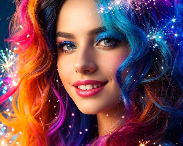 Portrait of a young woman with multicolored hair