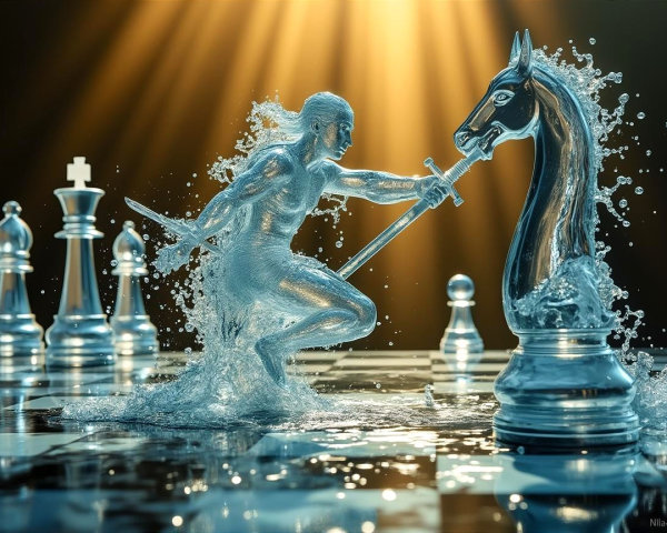 Translucent Armored Knight Chess Battle Scene