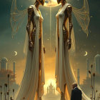 Majestic Figures in a Golden Mystical Landscape