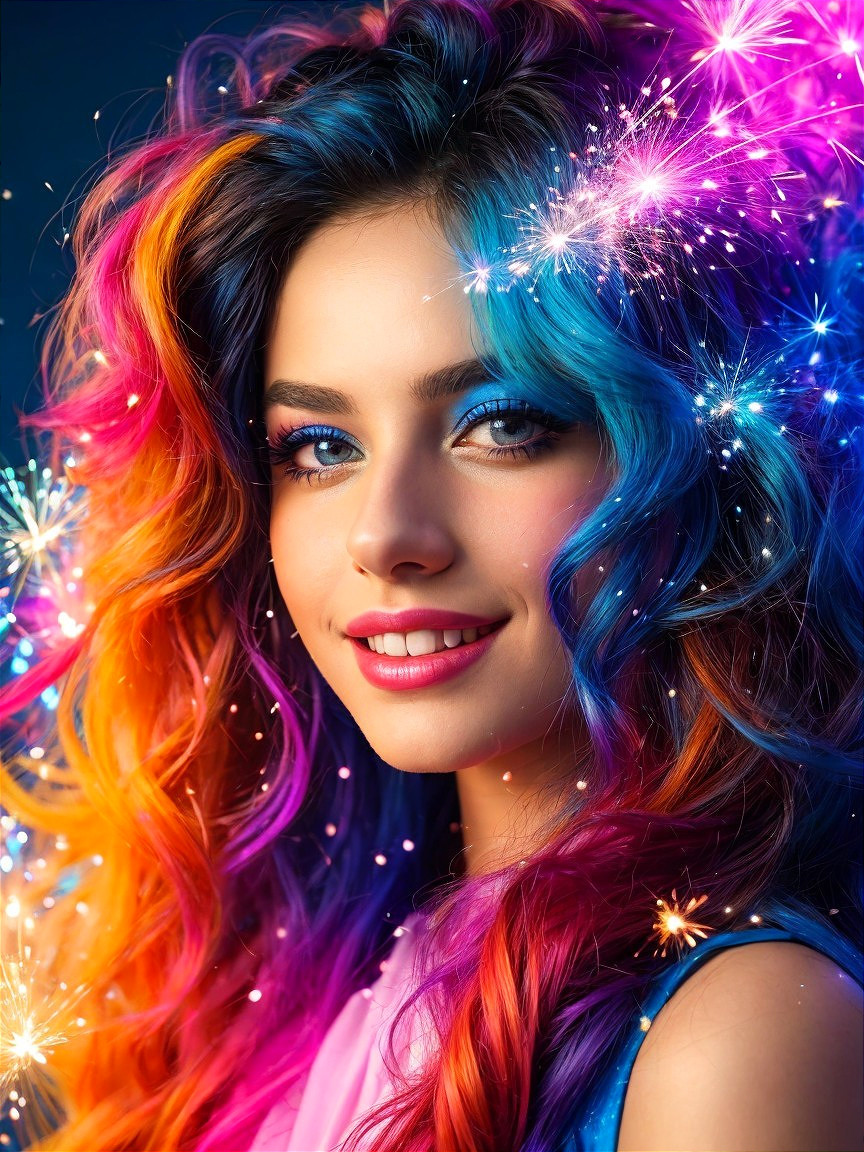 Portrait of a young woman with multicolored hair