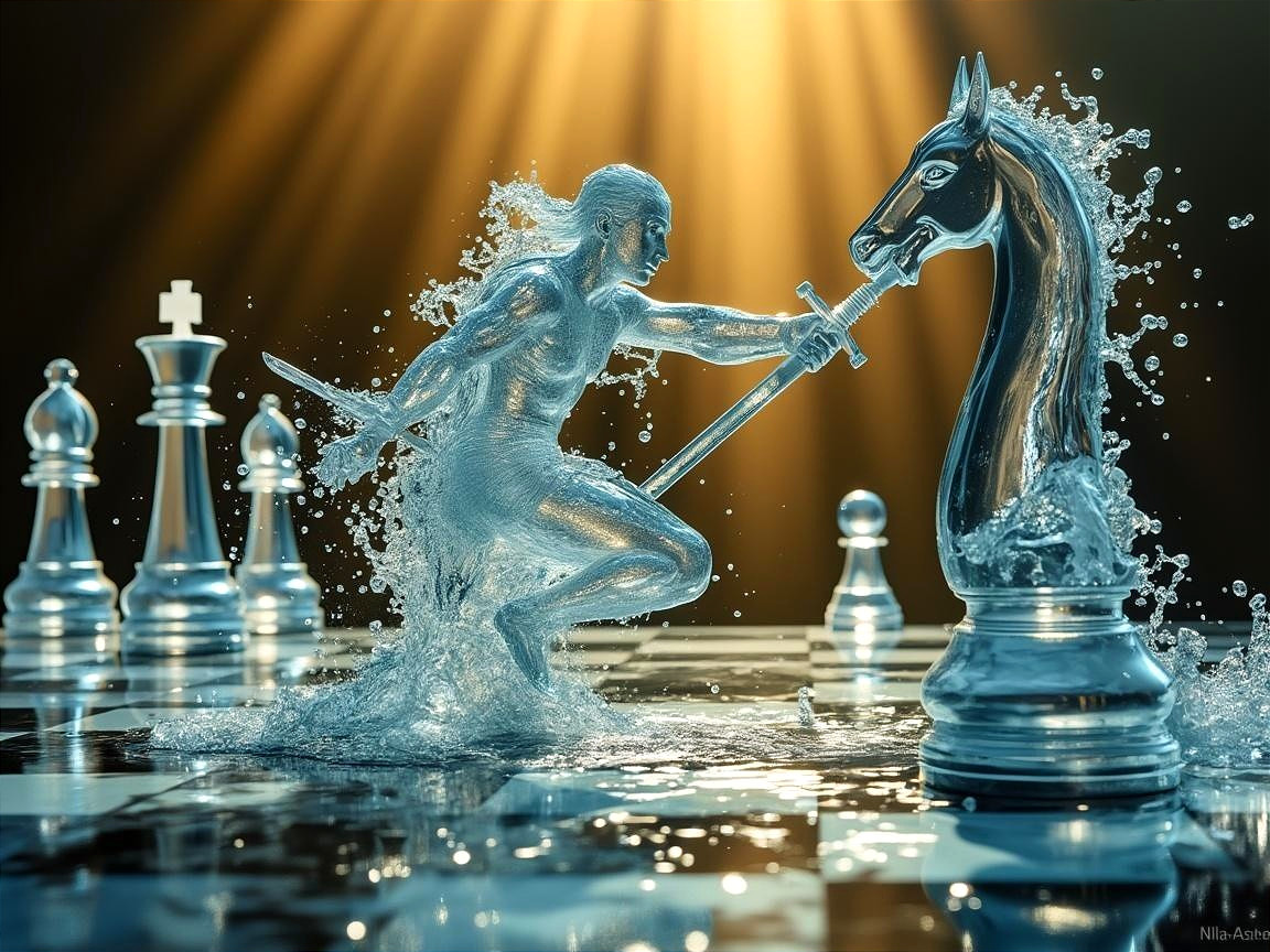 Translucent Armored Knight Chess Battle Scene
