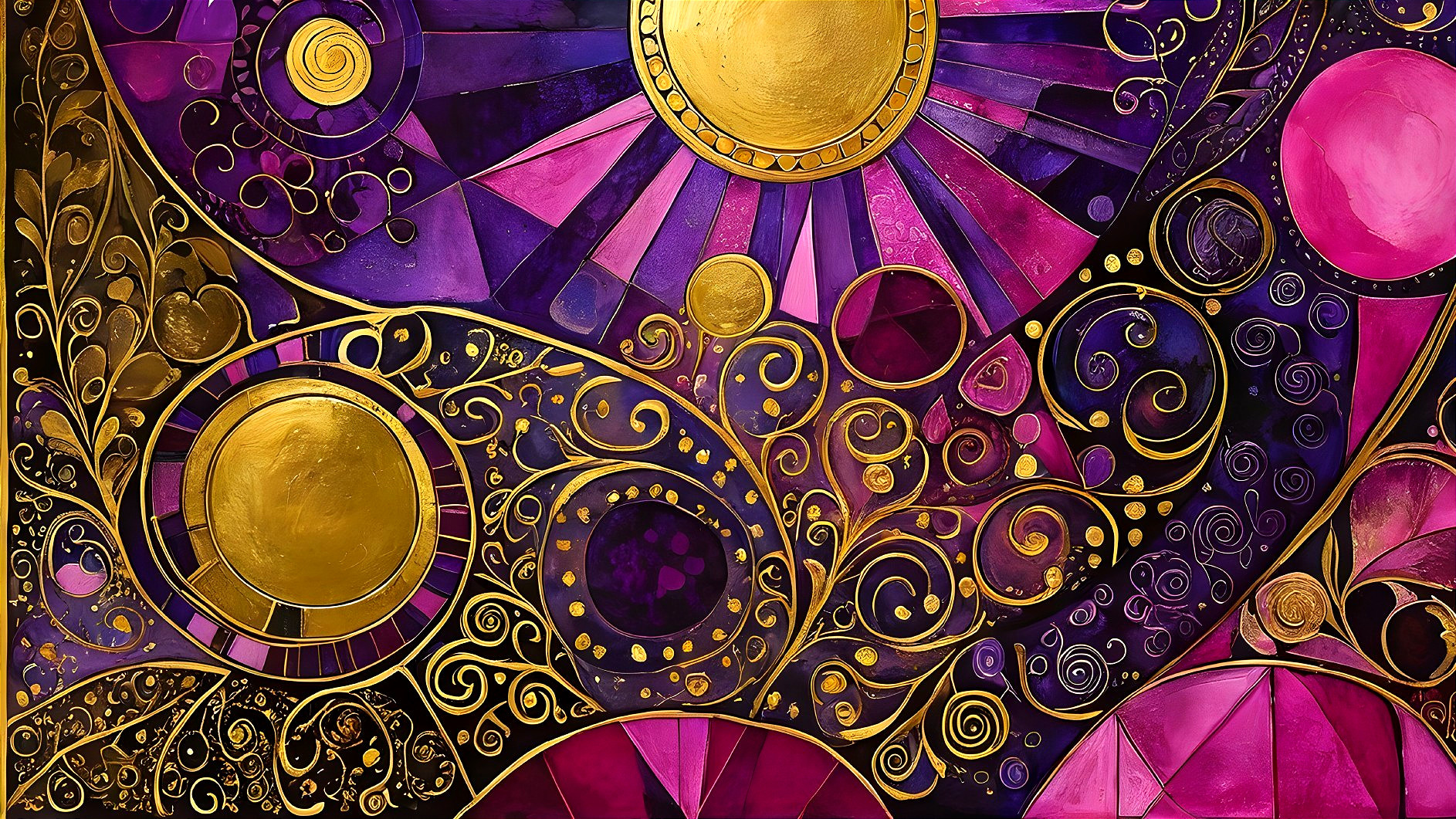 Vibrant Abstract Design with Circular Patterns and Gold