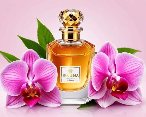 Luxurious Perfume Bottle with Pink Orchids Background