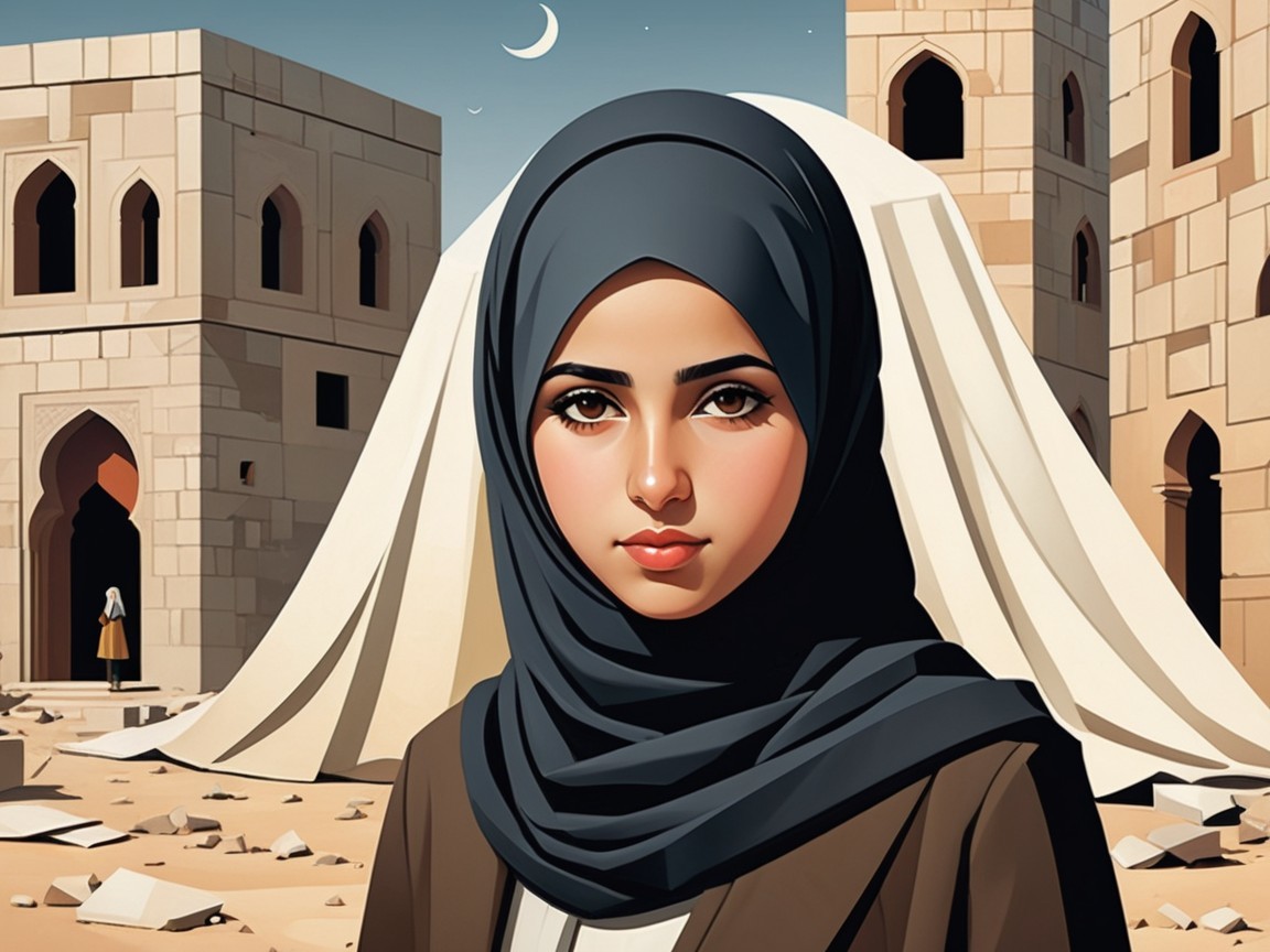 Young Woman in Hijab Amidst Historic Arid Landscape