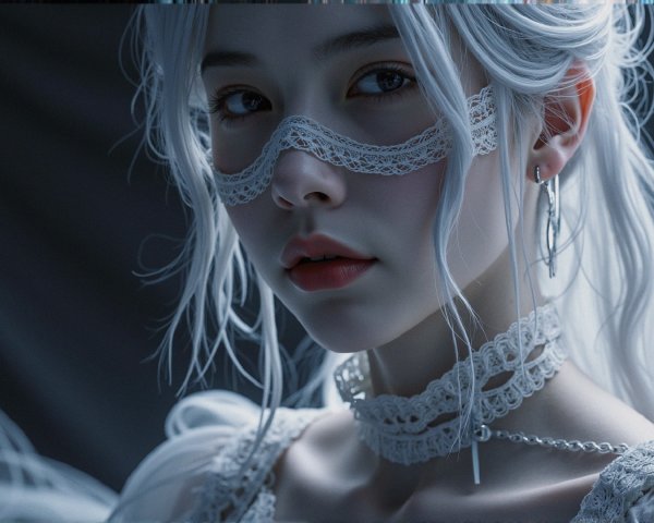 Close-Up Portrait of a Young Woman with White Hair
