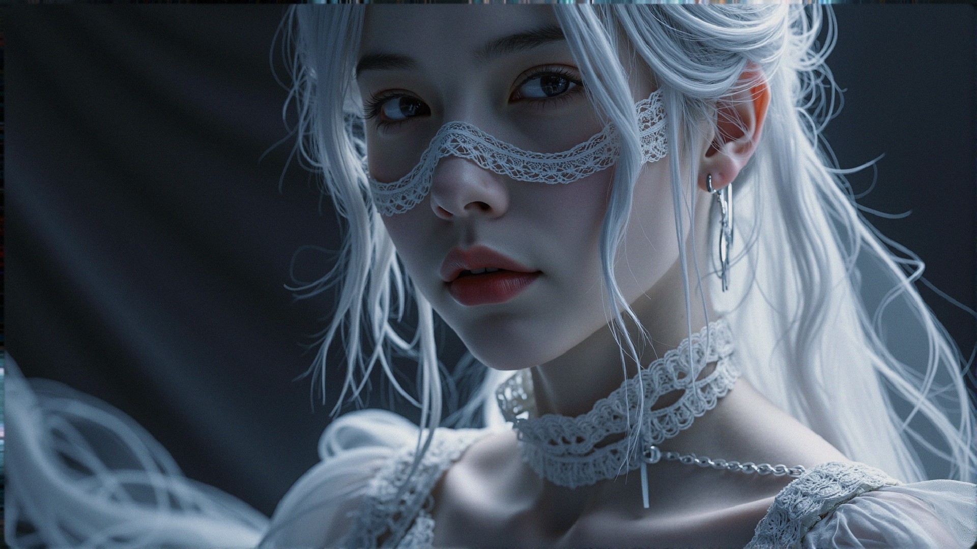 Close-Up Portrait of a Young Woman with White Hair