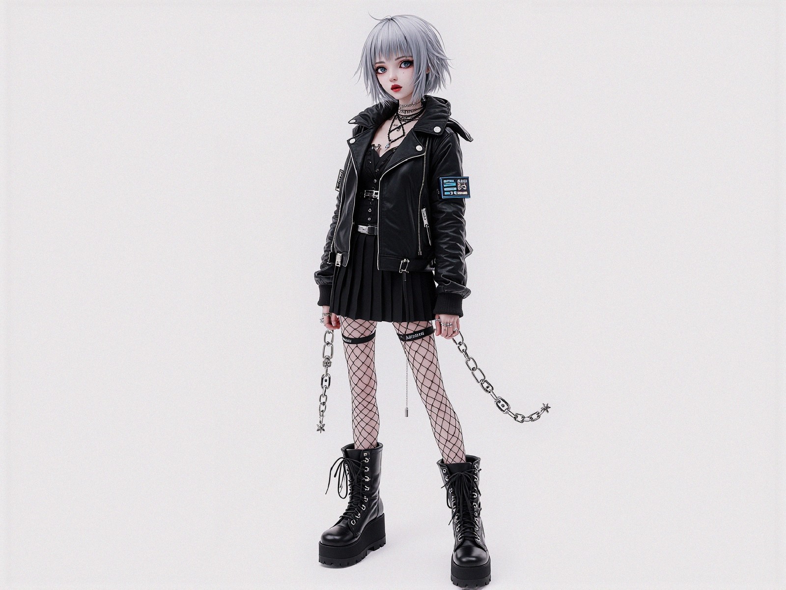 Stylish Punk Fashion with Leather Jacket and Combat Boots