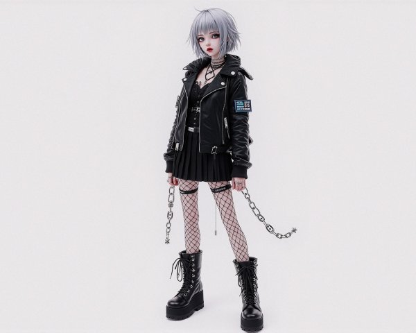 Stylish Punk Fashion with Leather Jacket and Combat Boots