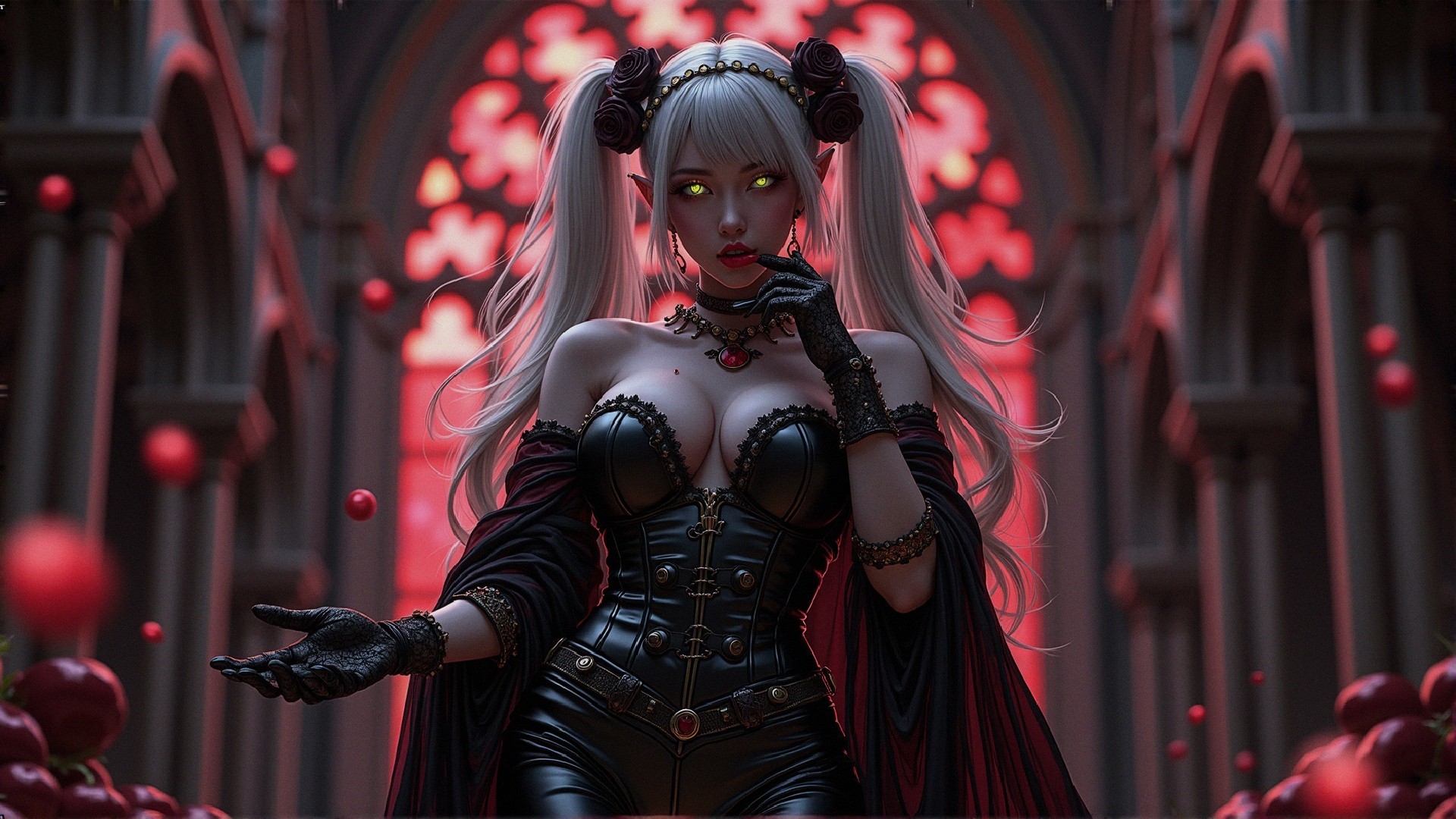 Gothic Character in Black Leather with Flowing Hair