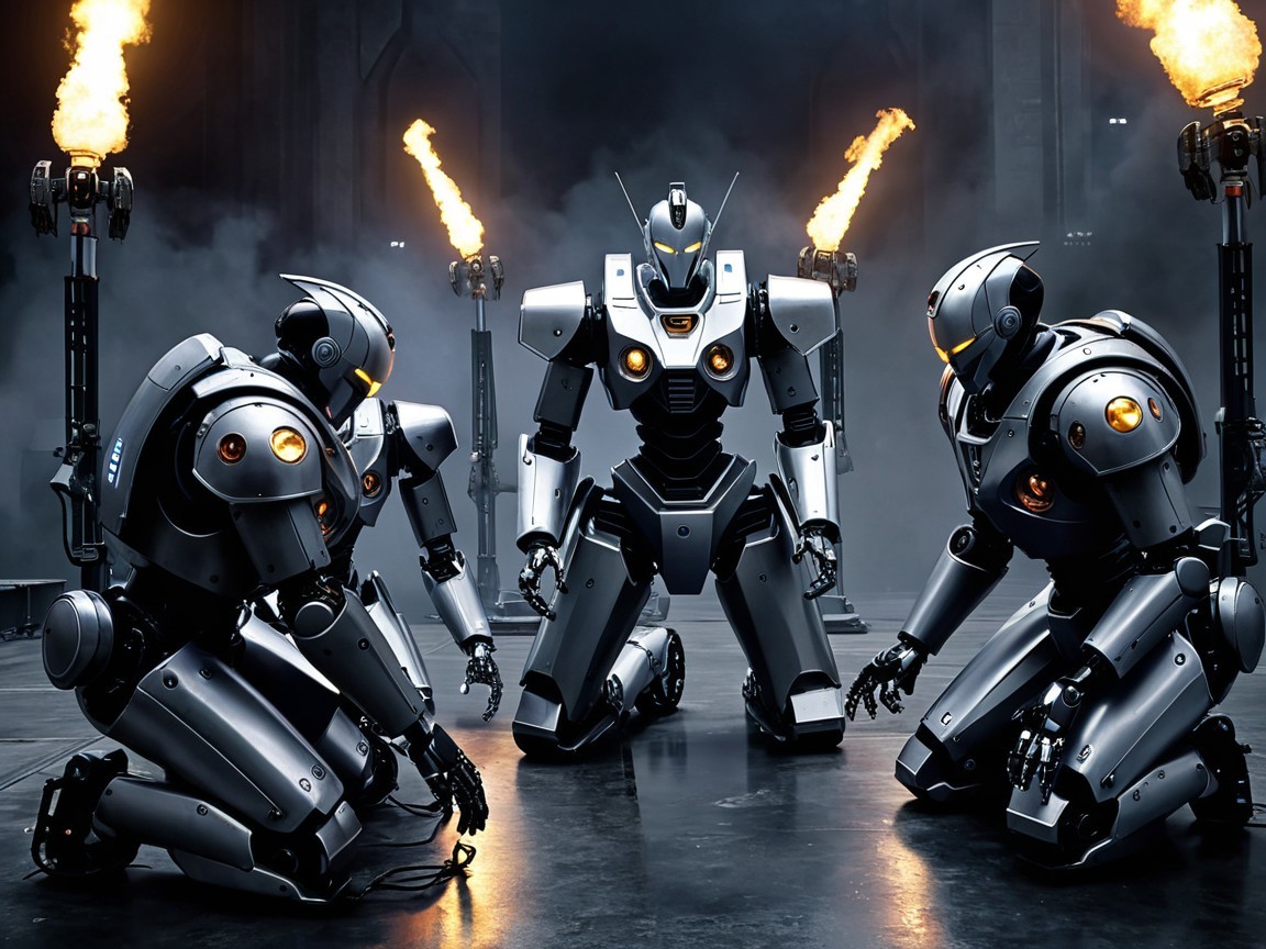 Futuristic Robots in Dramatic Industrial Setting