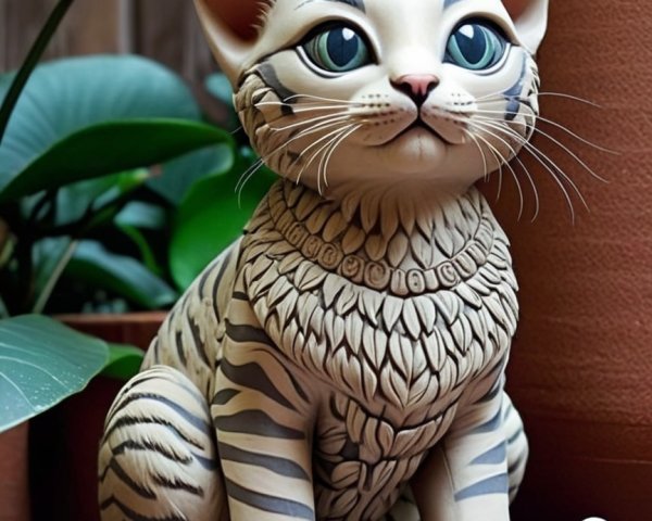 Whimsical Ceramic Cat Figure with Intricate Detailing