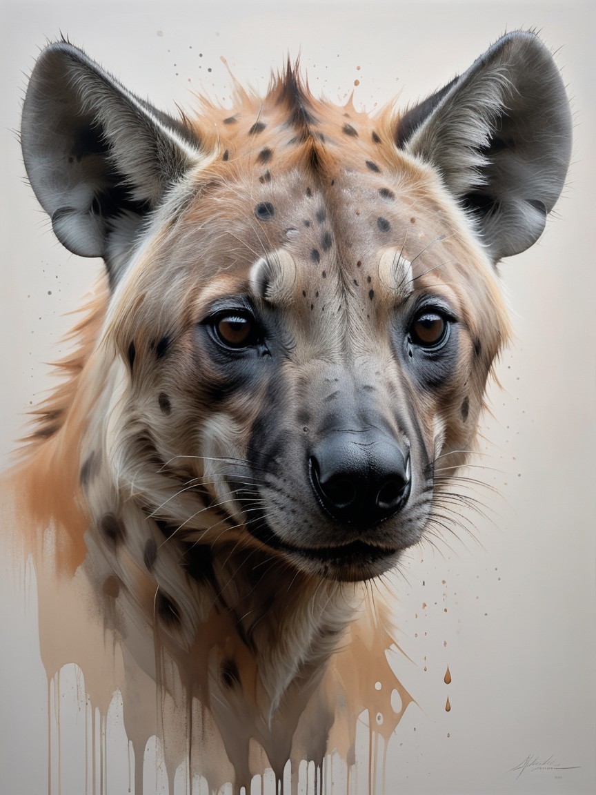Close-up of a hyena's textured fur and features