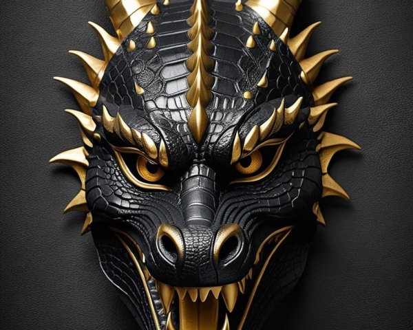 Intricate Dragon Mask with Golden Accents and Texture