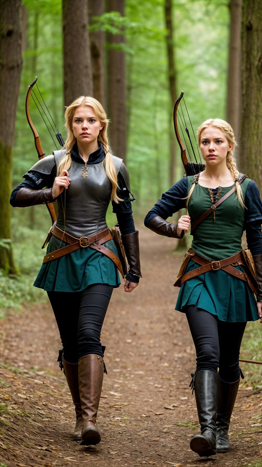 Medieval Archers Walking in a Lush Green Forest