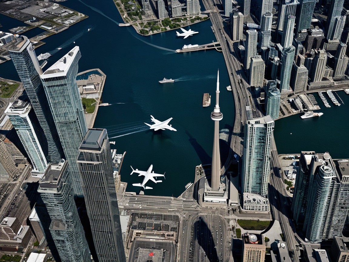 Aerial View of Toronto's Urban Landscape and Waterfront