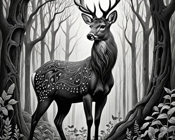 Majestic Stag in a Misty Forest Setting