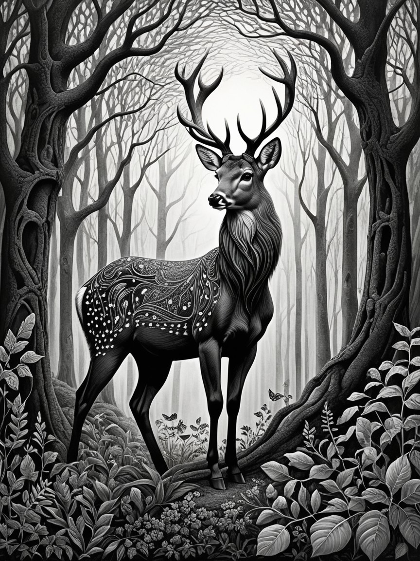 Majestic Stag in a Misty Forest Setting