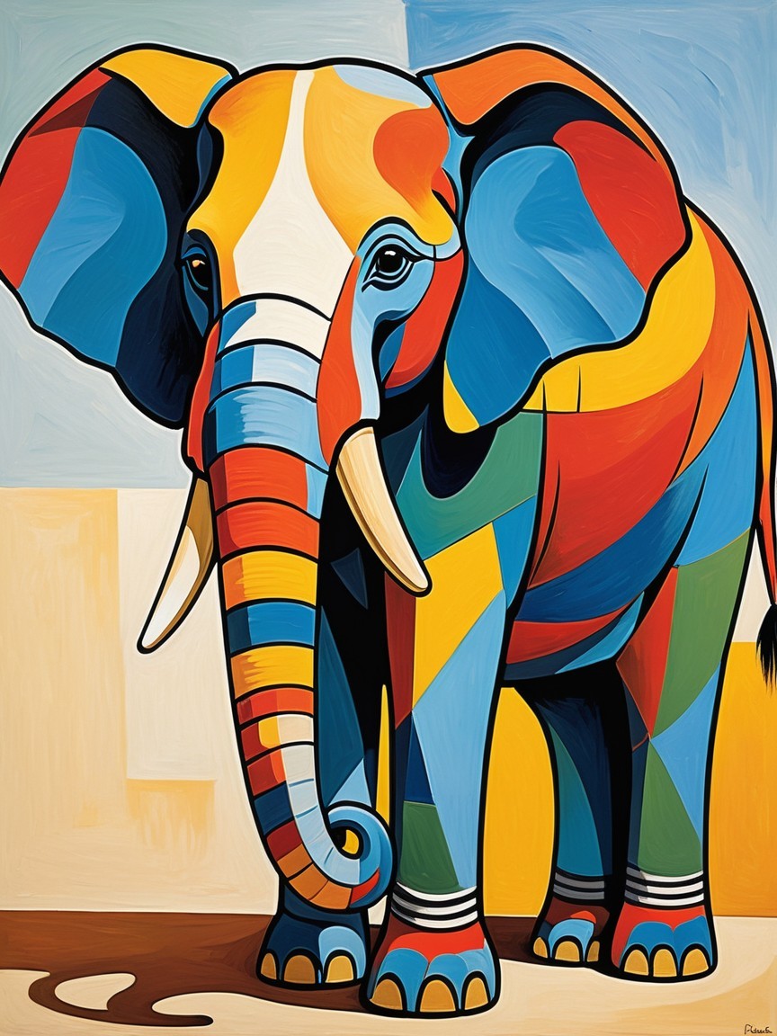 Abstract Colorful Elephant in Geometric Design