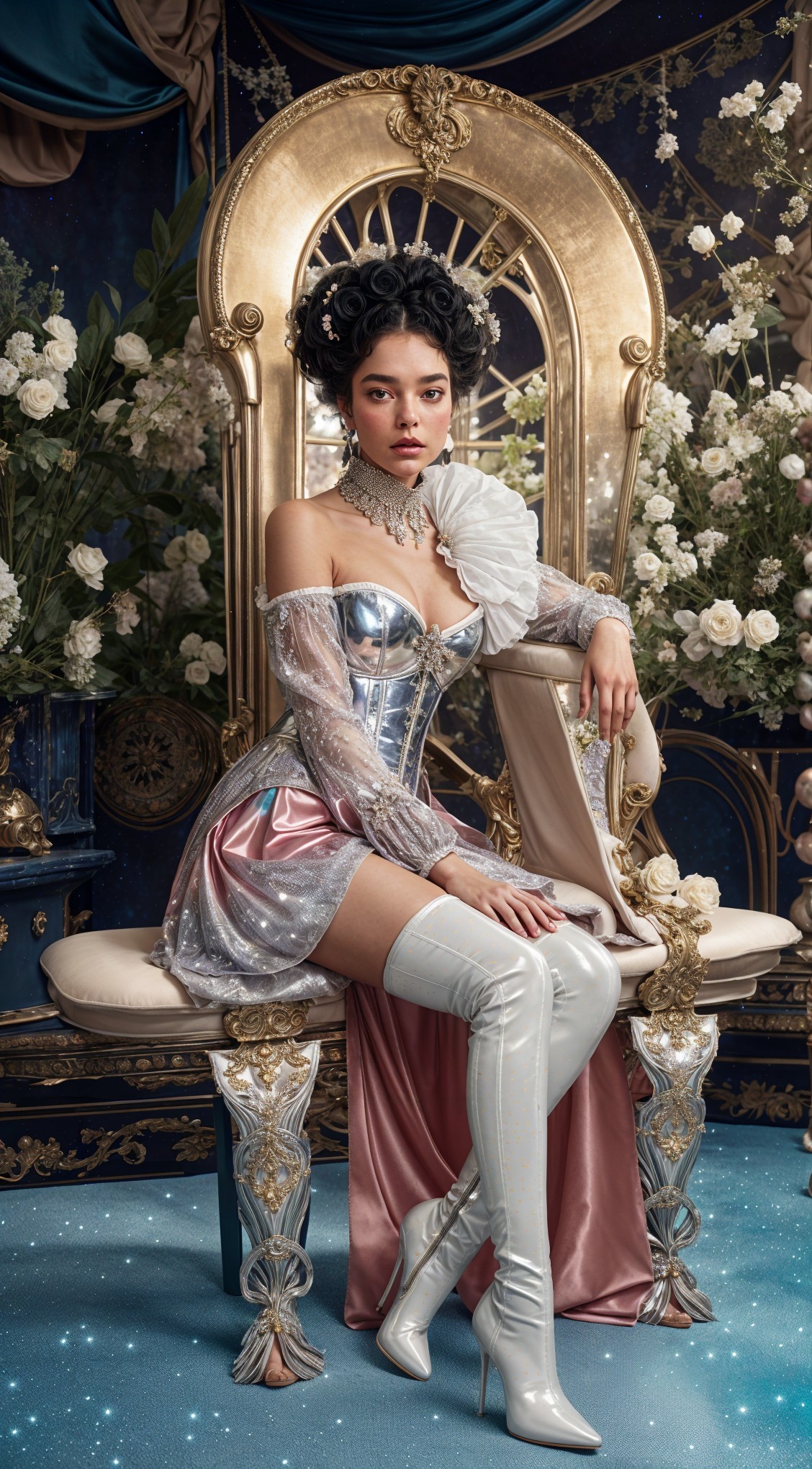 Elegant Woman in Lavish Setting with Floral Decor