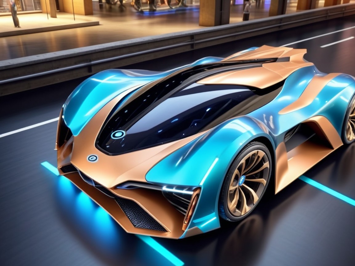 Futuristic Sports Car with Blue and Copper Design