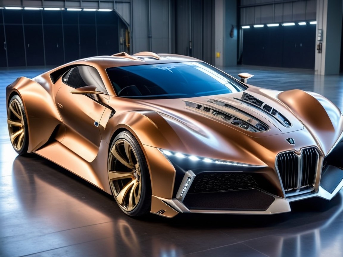 Futuristic Hyper-Stylized Sports Car in High-Tech Garage
