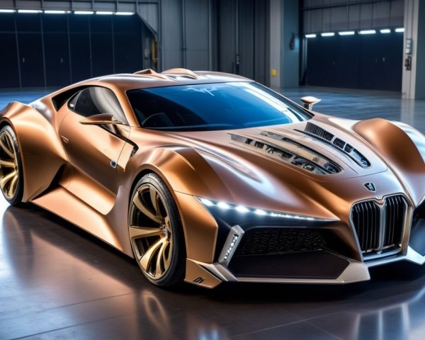Futuristic Hyper-Stylized Sports Car in High-Tech Garage