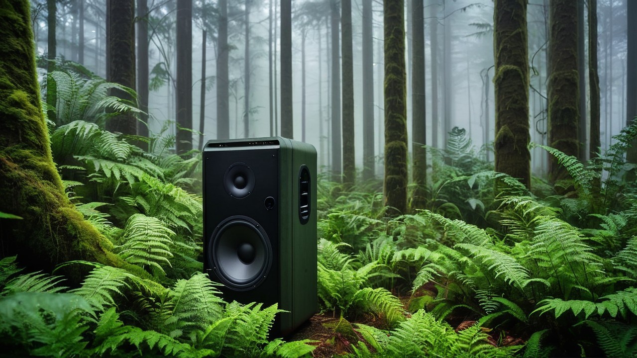 Large Speaker in Serene Green Forest Setting
