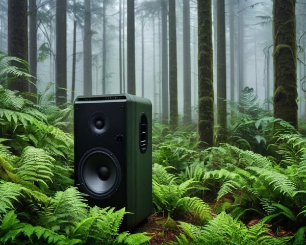 Large Speaker in Serene Green Forest Setting
