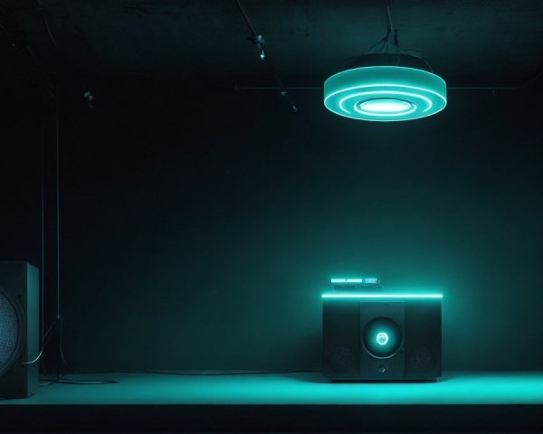Modern Dimly Lit Room with Futuristic Sound System