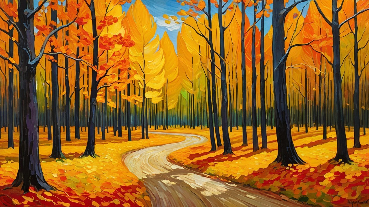 Vibrant Autumn Scene with Colorful Foliage and Pathway