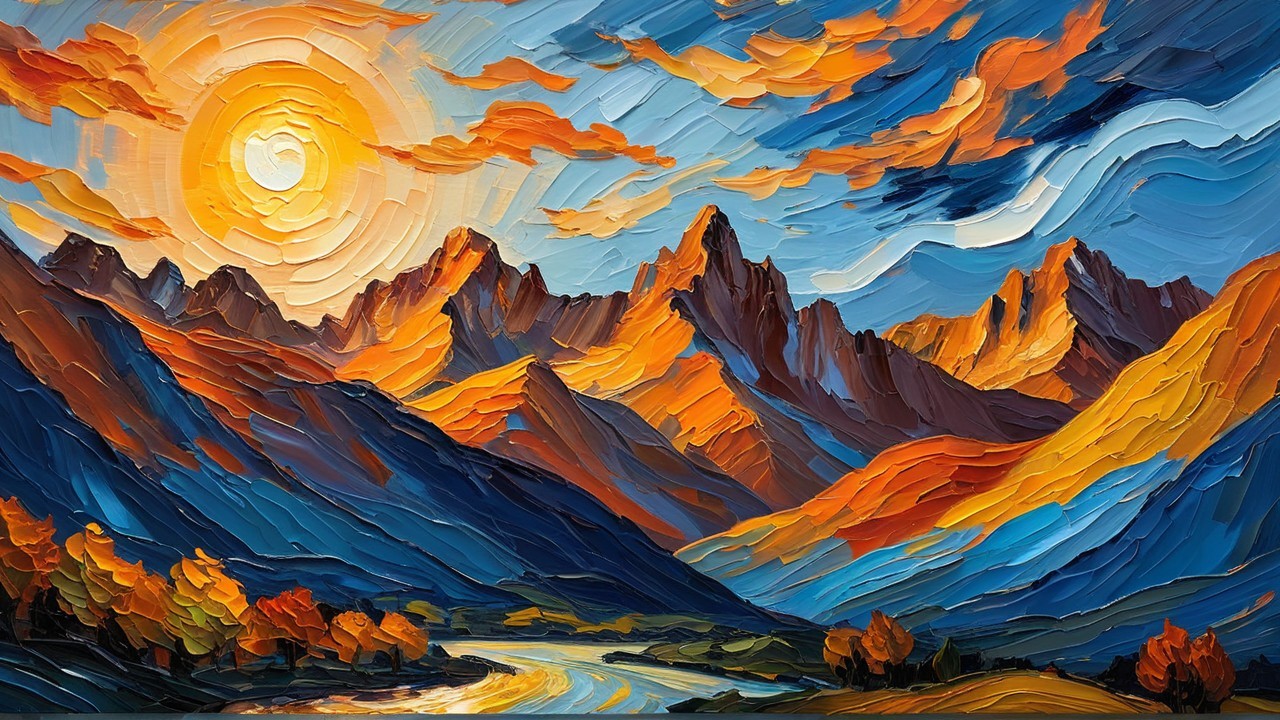 Vibrant Landscape of Mountains and Autumn River