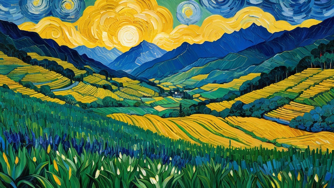 Impressionistic Valley Landscape with Vivid Colors