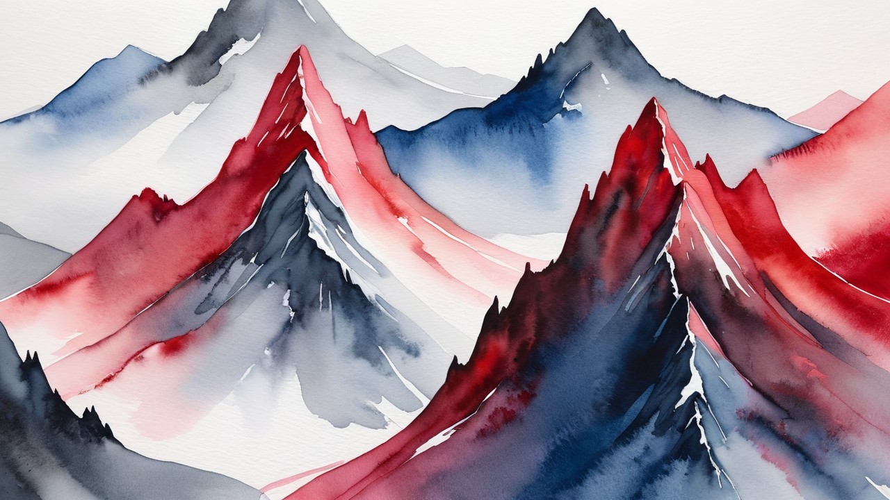 Vibrant Watercolor Painting of Majestic Mountains
