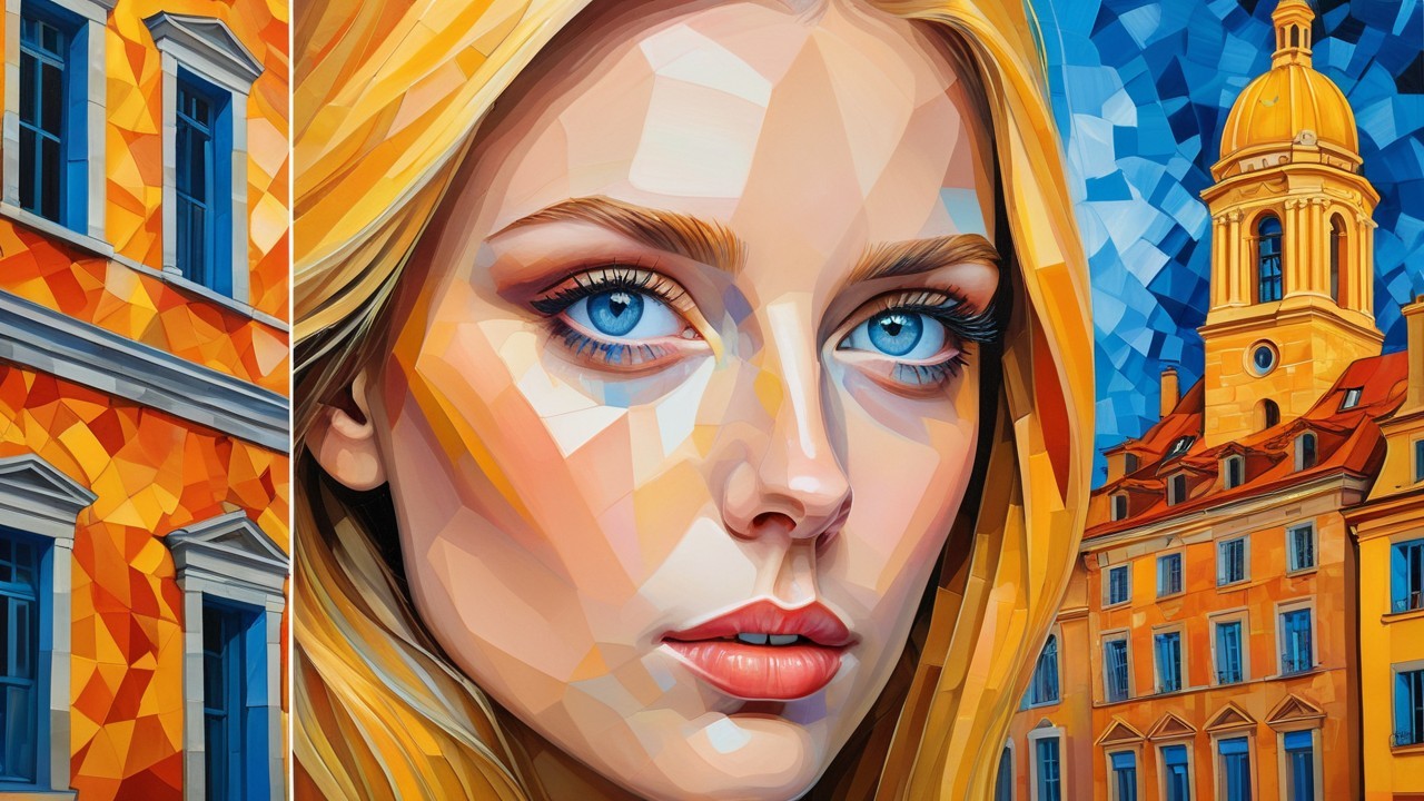Vibrant Geometric Portrait of a Young Woman