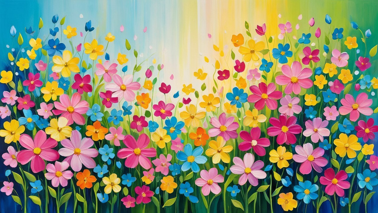 Vibrant Field of Colorful Spring Flowers