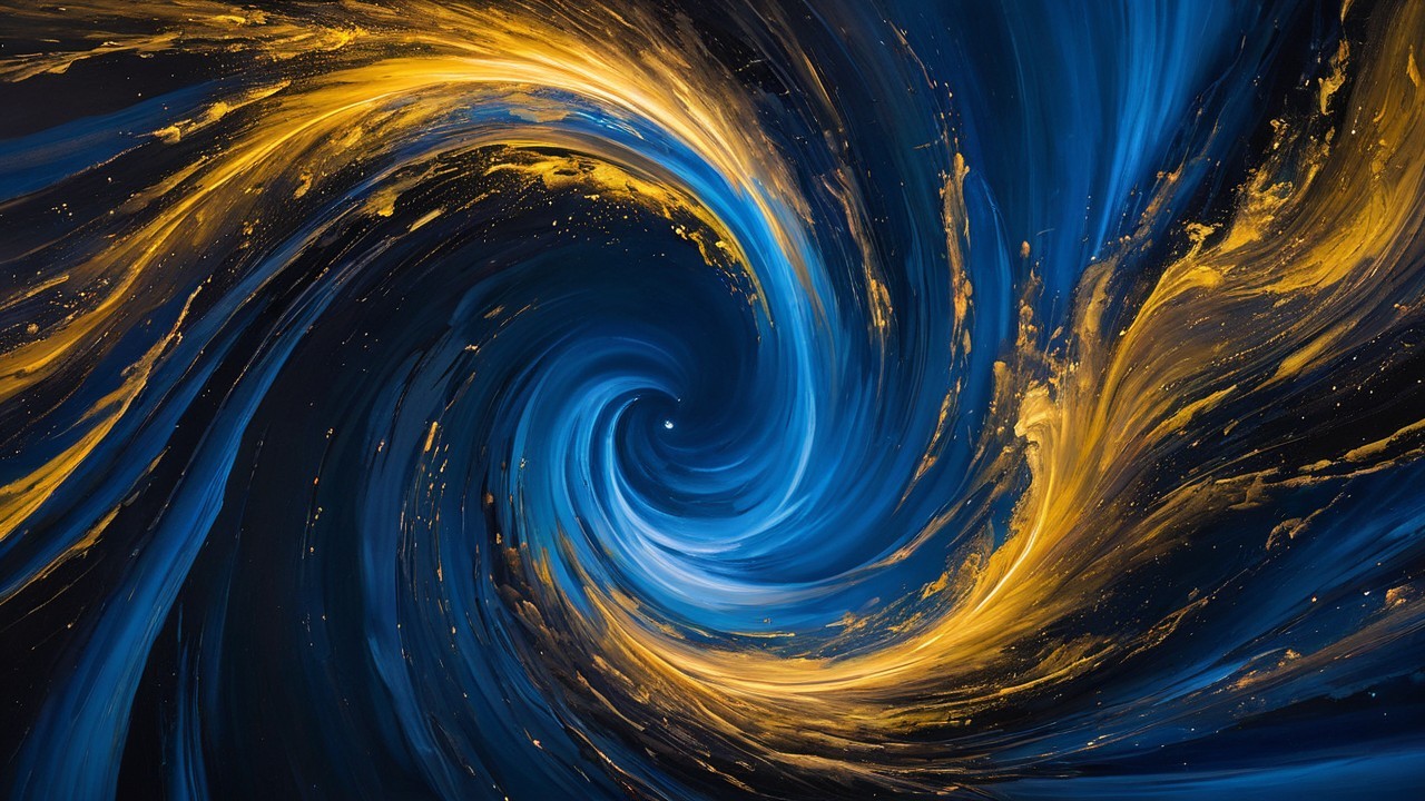 Cosmic Whirlpool of Blue and Gold on Dark Background