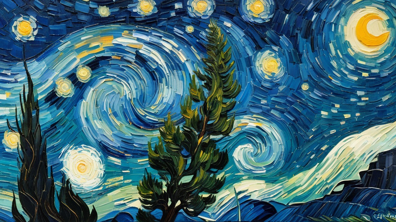Vibrant Digital Painting of "The Starry Night" Scene