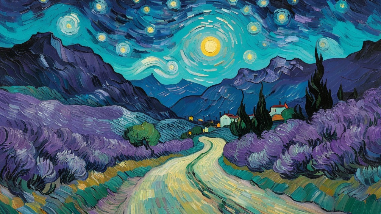 Winding Dirt Road Through Lavender Fields and Mountains