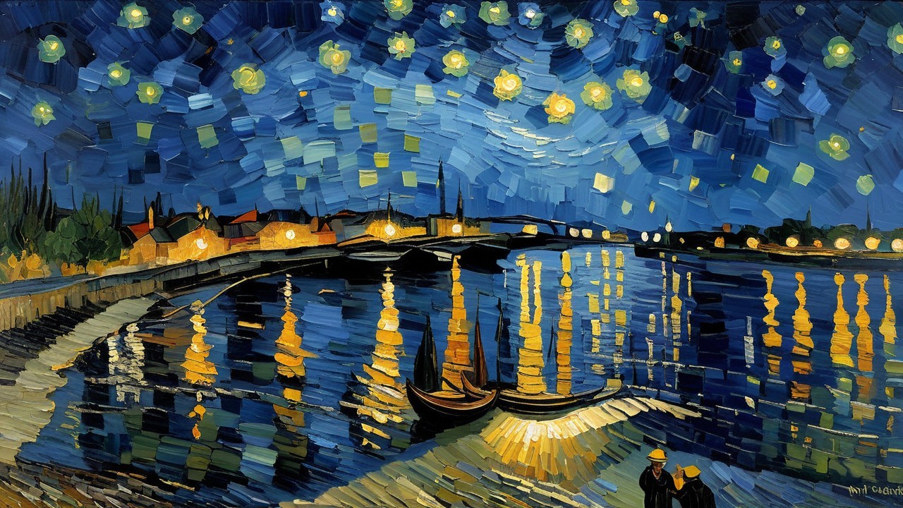 Vibrant Night Scene with Stars and Tranquil River