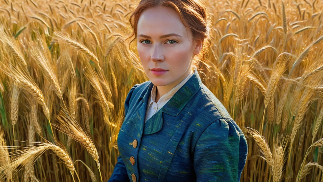 Close-Up of Young Woman in Wheat Field with Blazer