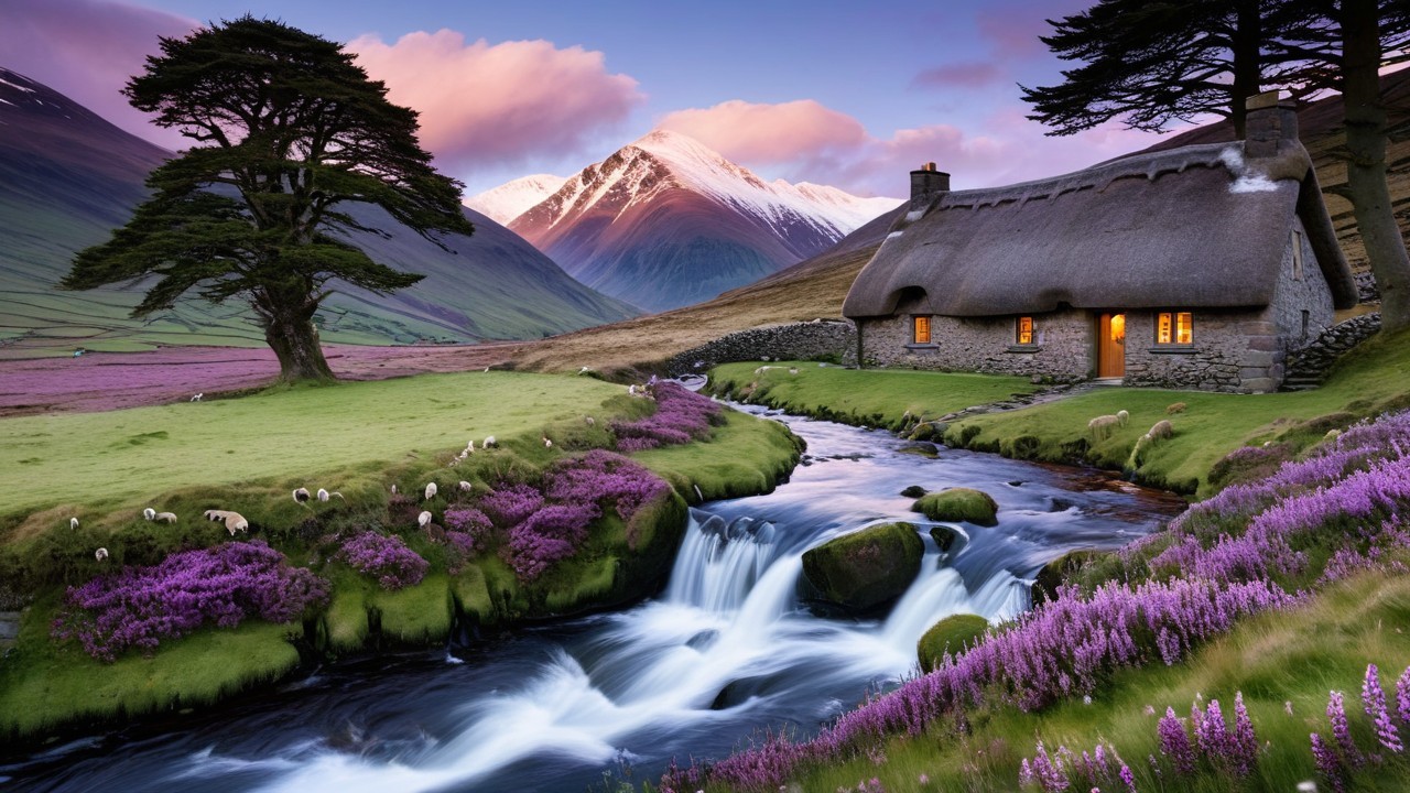 Serene Landscape with Cottage and Winding River