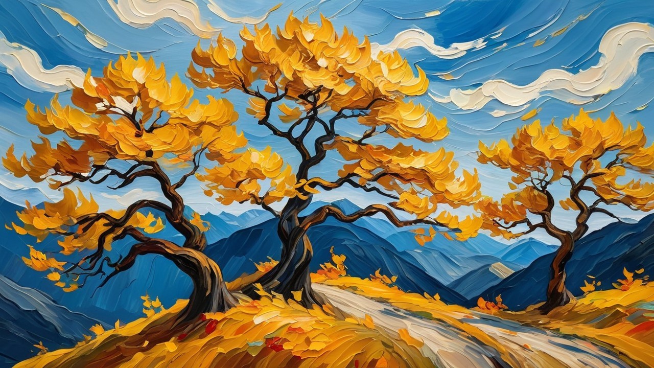 Serene Mountain Landscape with Autumn Trees and Path