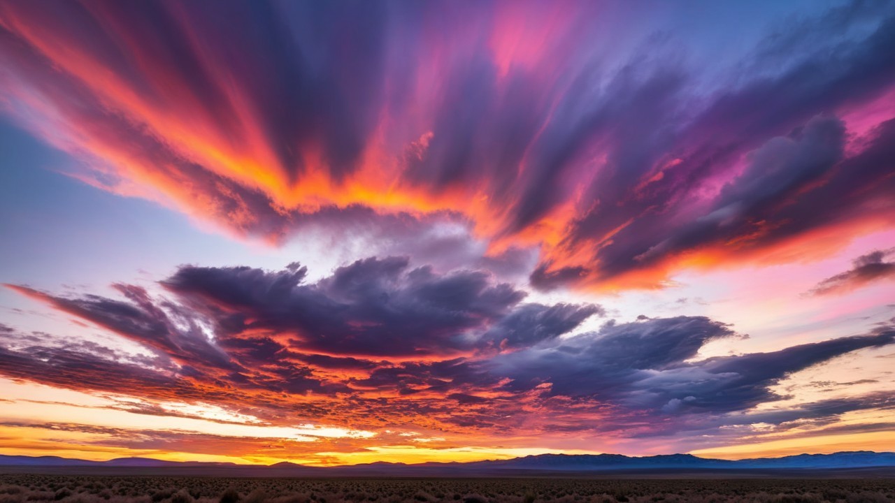 Vibrant Sunset with Dramatic Clouds and Mountains