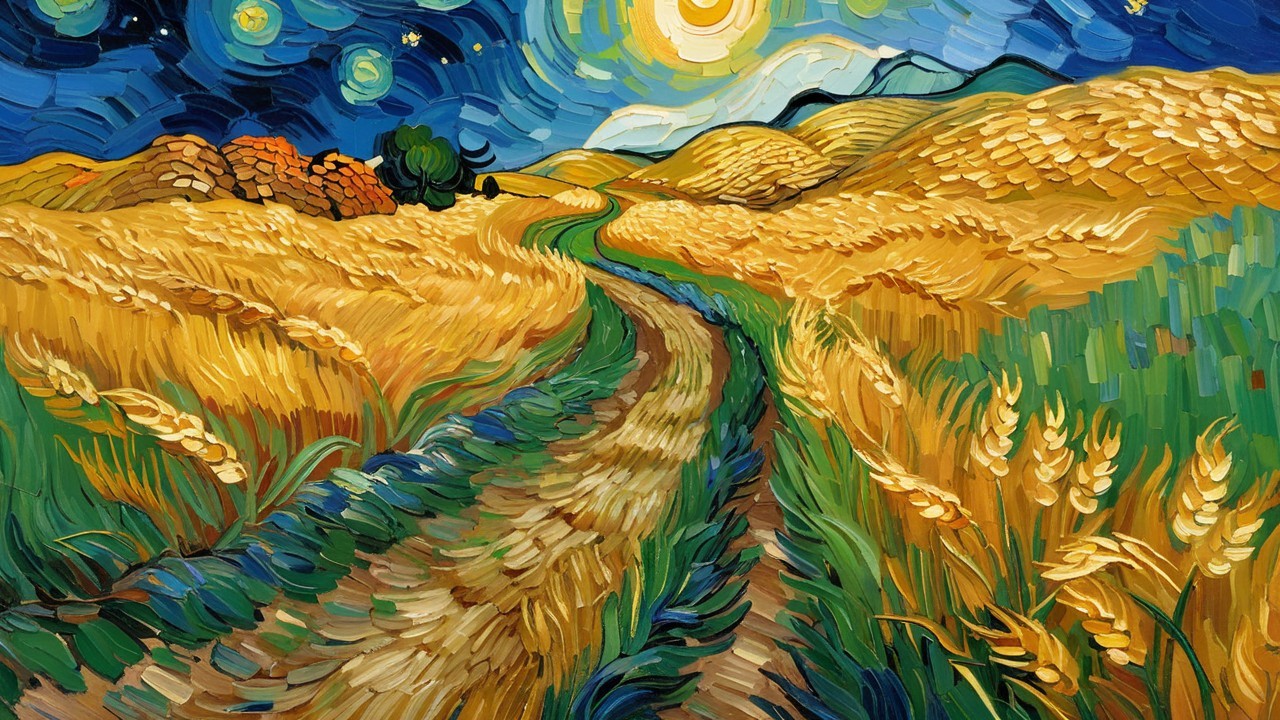 Vibrant Wheat Fields Under Starry Night Sky