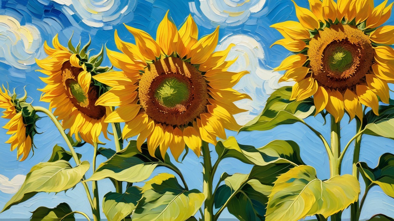 Vibrant Sunflowers Under Bright Blue Sky