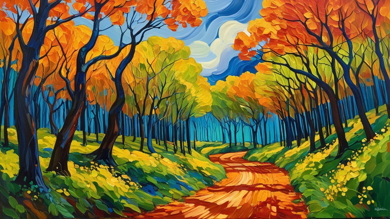 Vibrant Autumn Landscape with Colorful Trees and Path